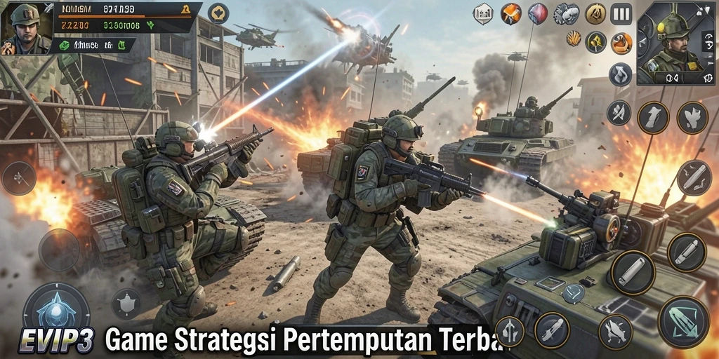Tampilan seru dari gameplay EVIP3 yang penuh dengan strategi dan pertempuran.