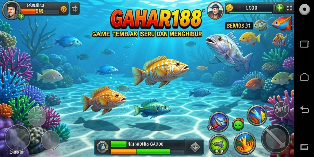 Screenshot gameplay GAHAR188 menampilkan aksi menembak ikan yang mendebarkan.
