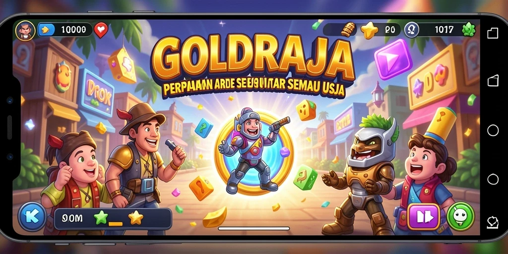 Tangkapan layar utama GOLDRAJA menampilkan gameplay yang seru dan menantang.