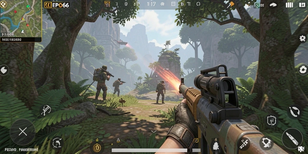 Screenshot gameplay KEPO66 menampilkan aksi tembak-menembak yang intens.