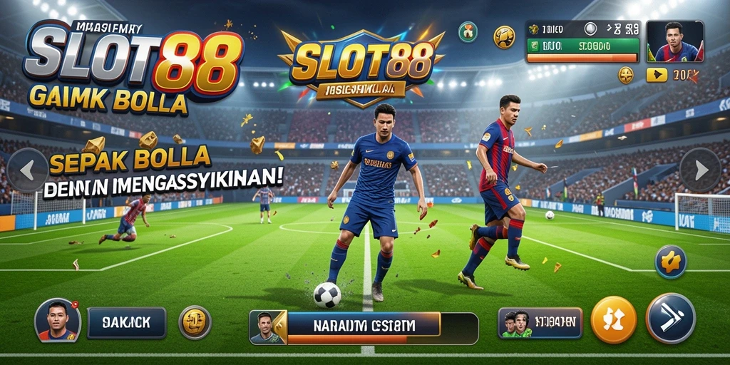 Tampilan gameplay menarik dalam SLOT88 dengan aksi sepak bola yang seru.