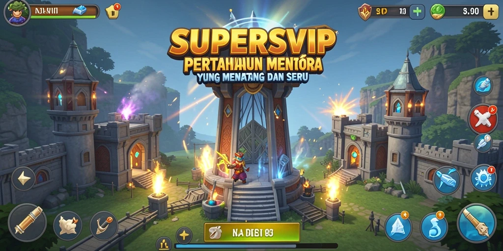 Tampilan menarik gameplay SUPERSVIP dalam pertahanan menara.