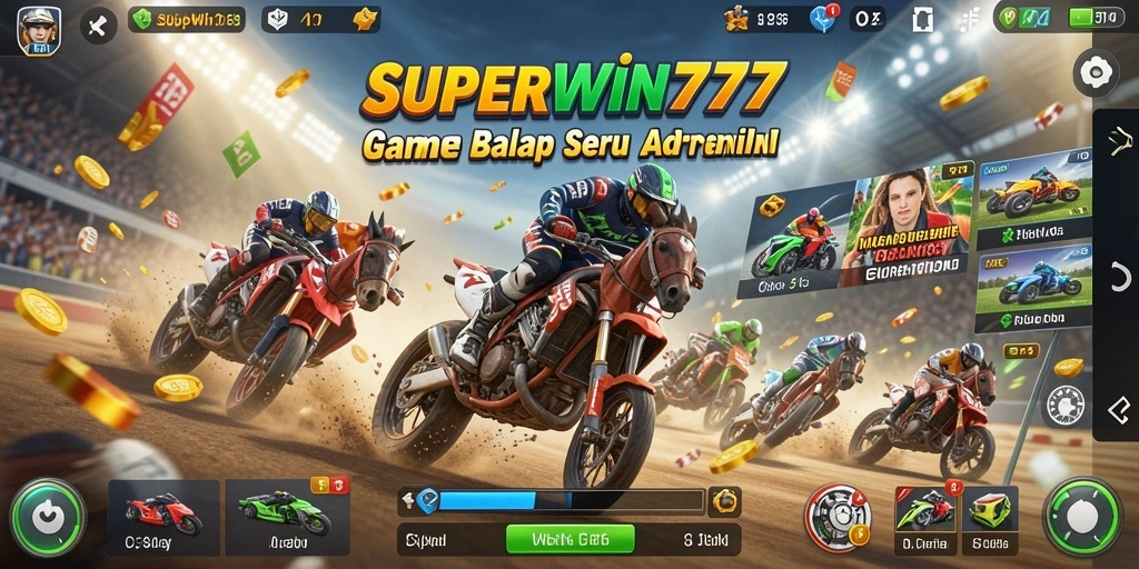 Screenshot utama dari gameplay balapan SUPERWIN777 yang menegangkan.