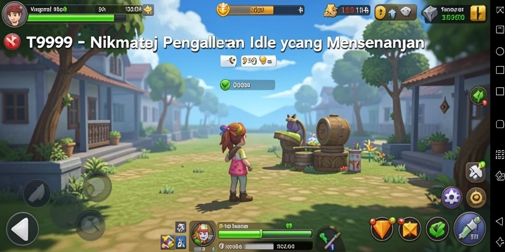 Screenshot utama T9999 menunjukkan gameplay Idle yang adiktif dan menawan.