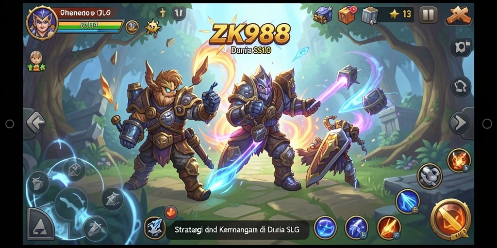 Screenshot gameplay ZK988 yang menampilkan pertempuran intens di dunia SLG.